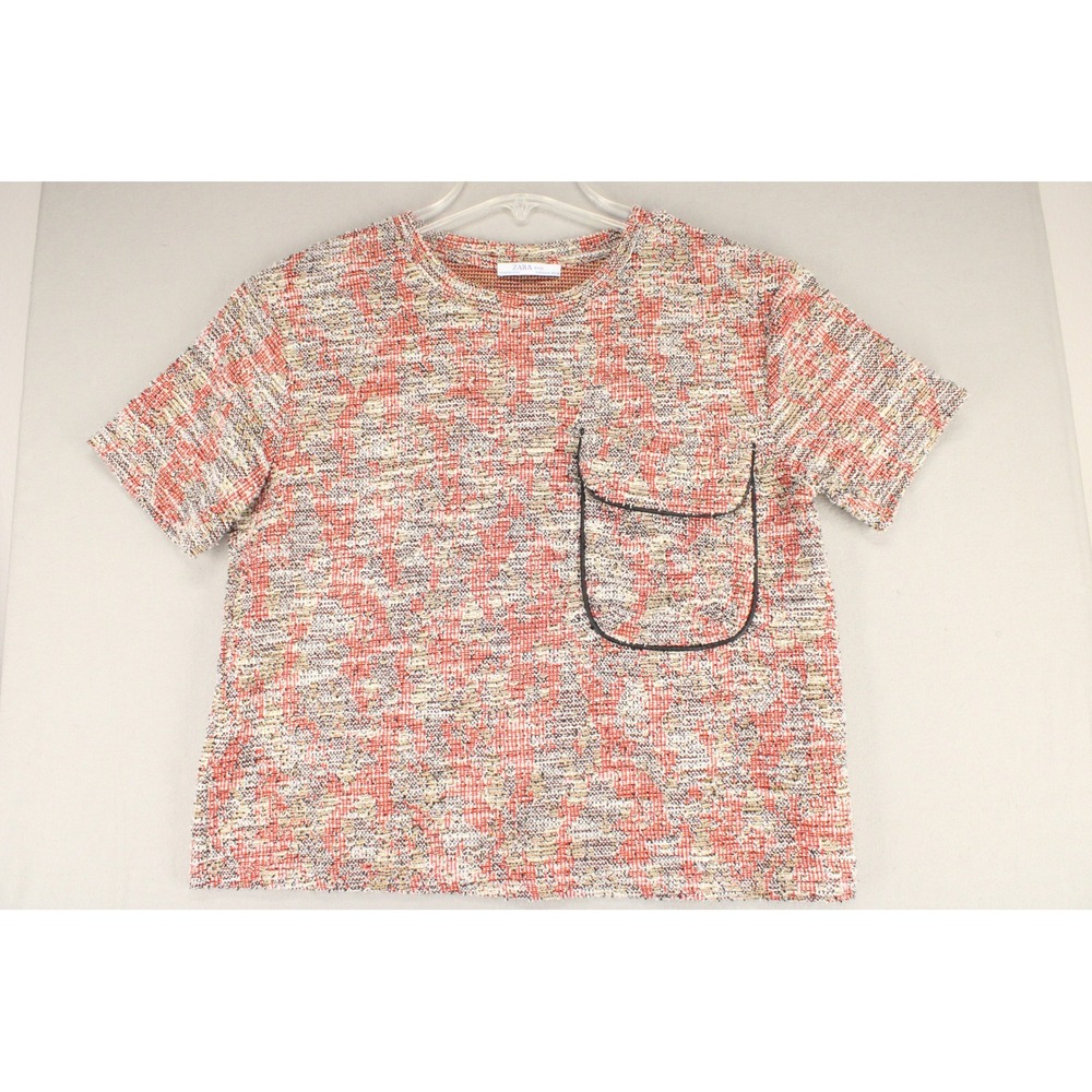 Zara Basic Top Tweed Boucle Red White Metallic Women Medium Pocket Retro Preppy